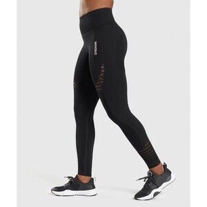 Gymshark Energy Seamless Leggings Womens Large L 27" Black GLLG5040 Eyelet Sexy